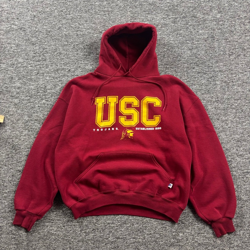 Y2K 2000s Russell Athletic USC Trojans Collegiate Red Hoodie Size XL